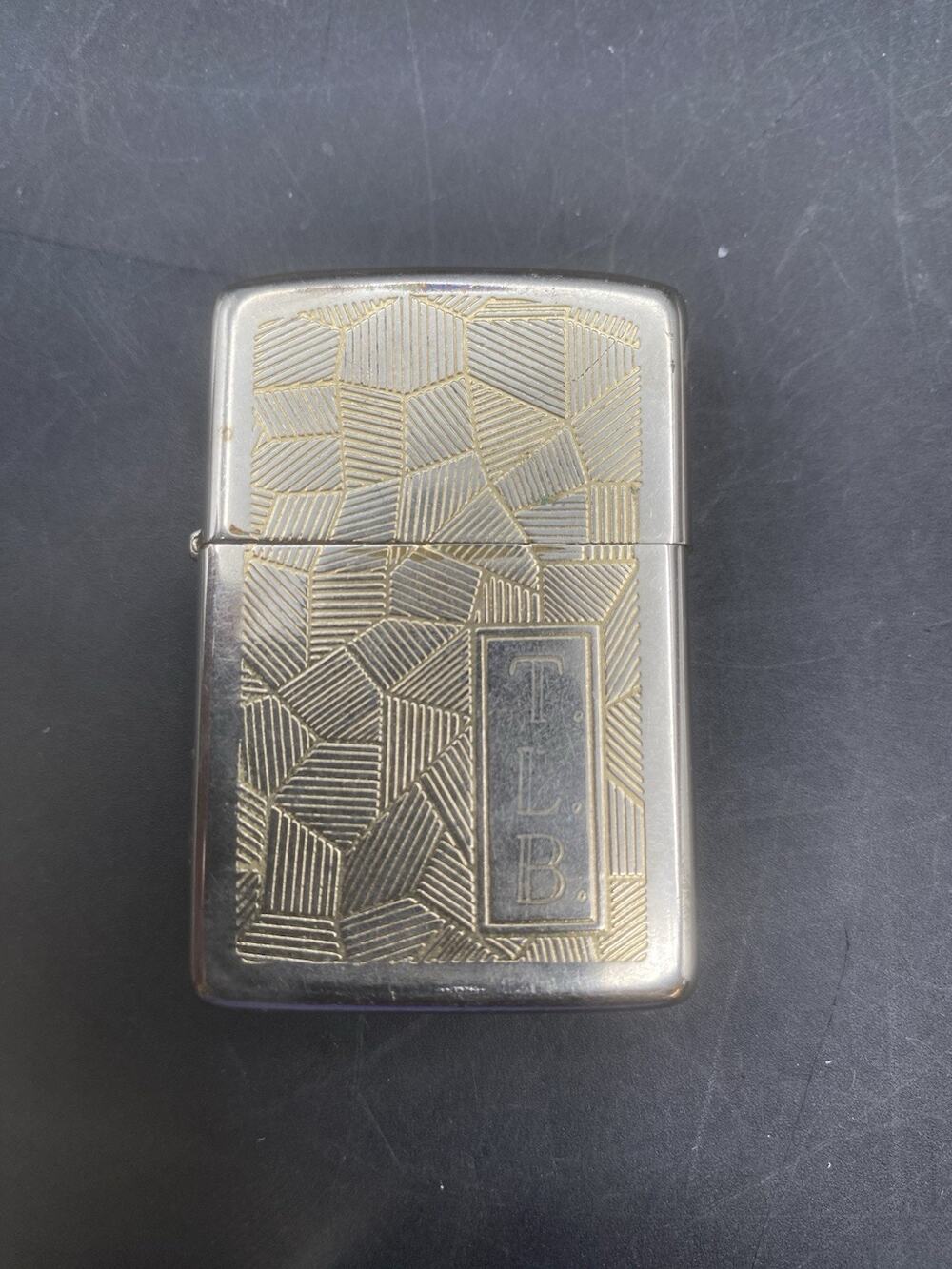 VINTAGE ZIPPO 1982 PATCHWORK CIGARETTE LIGHTER ENGRAVED T.L.B